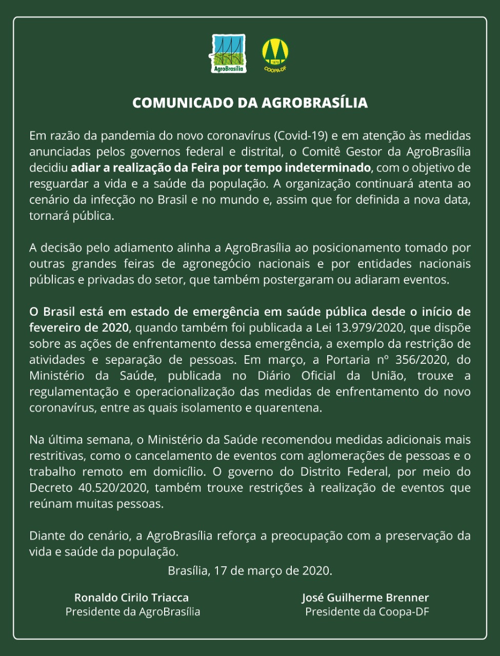 Aviso Agrobrasilia2020