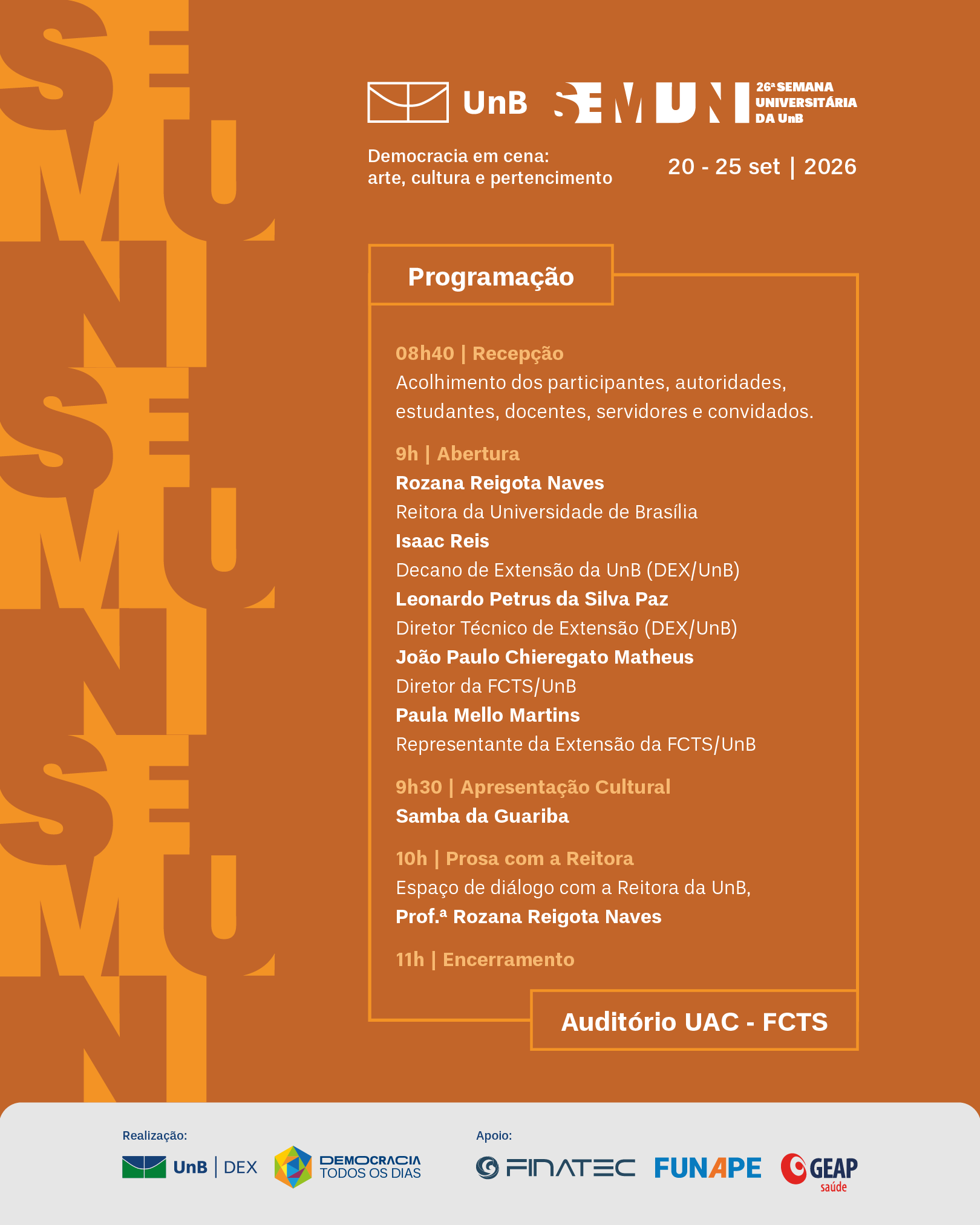 Programação Prosas com a Reitora - FCTS Ceilândia